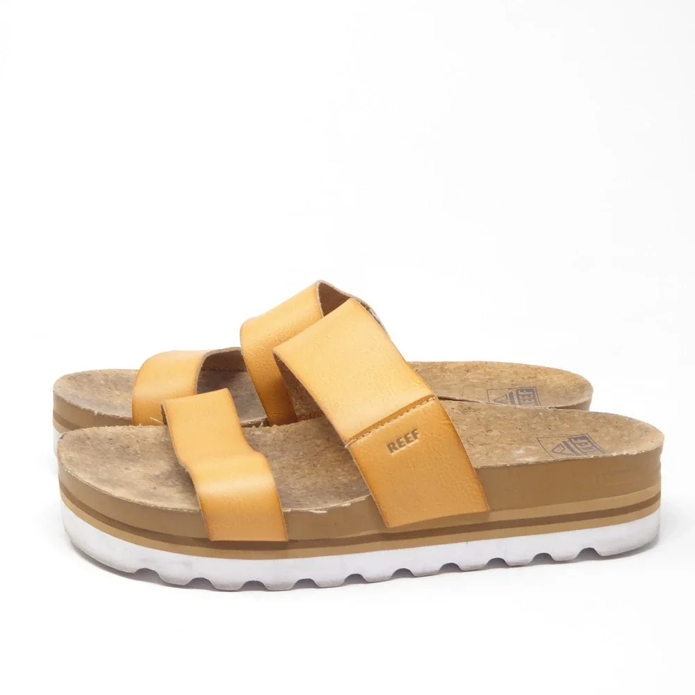 Reef Womens Sandals Tan Cushion Vista Hi Platform Slides 9